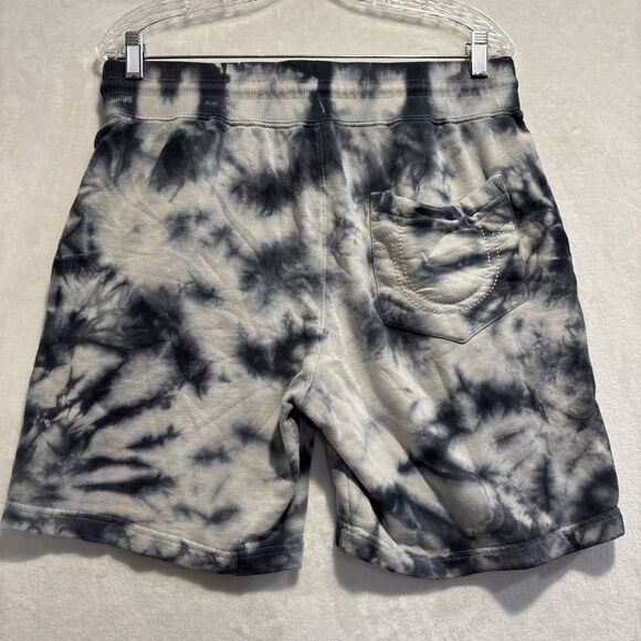 True Religion Tie Dye Sweat Shorts Men's Medium Blue White Logo Drawstring Knit - Picture 6 of 15